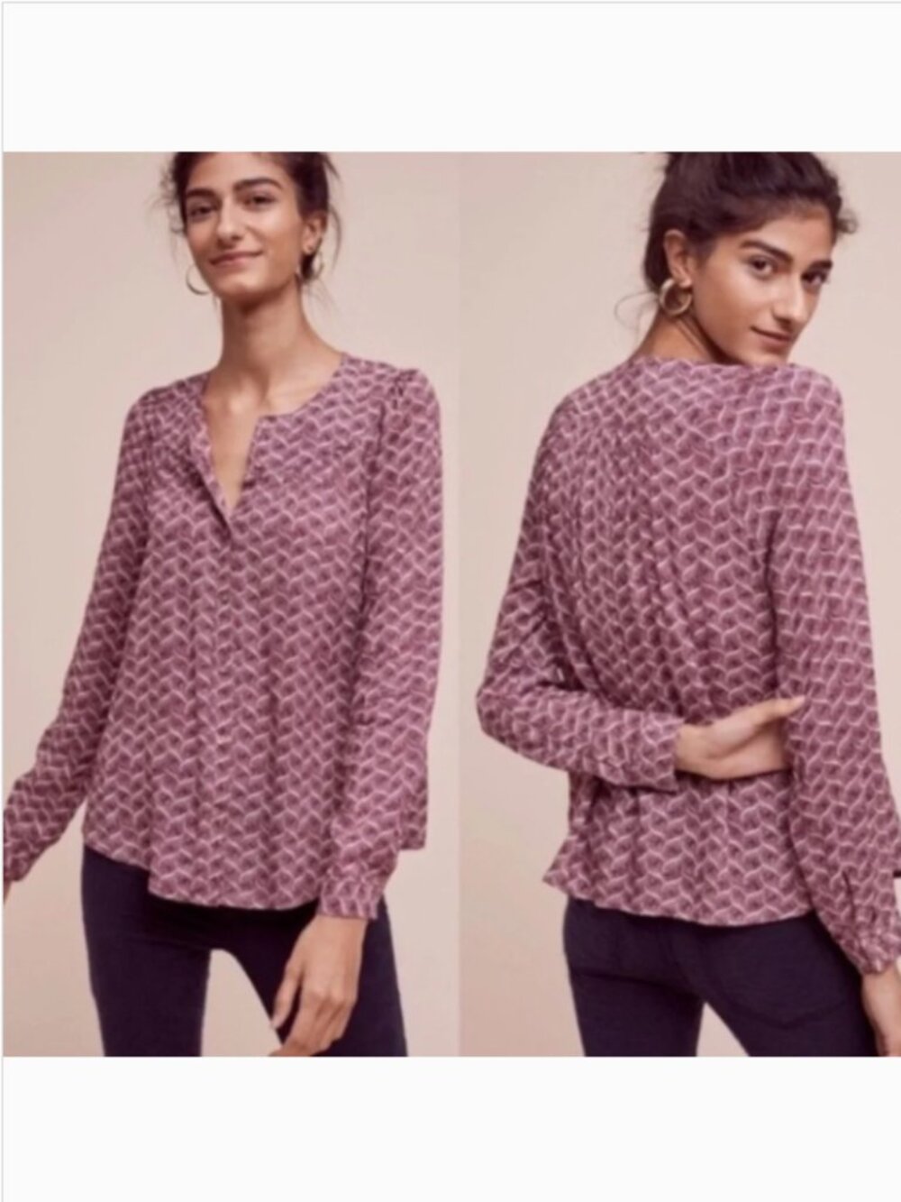 Anthropologie Maeve Orli Blouse in Burgundy/Red/Purple/White Large